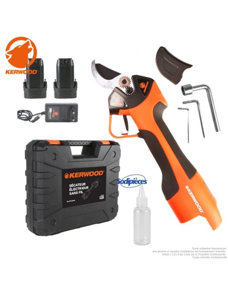 Sécateur électrique sans fil 14.4V avec 2 batteries – Coupe jusqu’à 30 mm – KERWOOD