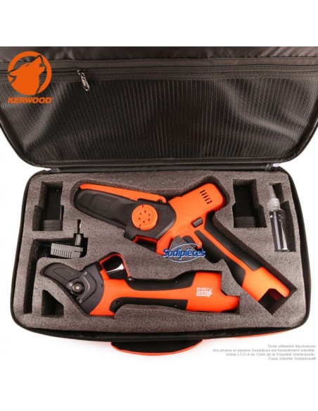Pack outils sans fil avec mallette en tissu - Mini Tronçonneuse + Sécateur Électrique - KERWOOD